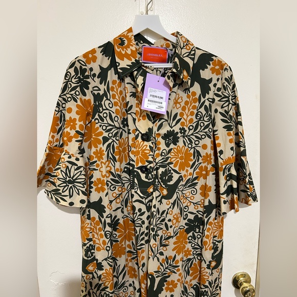 NWT LA DoubleJ Artemis Dress in Forest Orange, green, tan, sleeve maxi - Picture 5 of 6